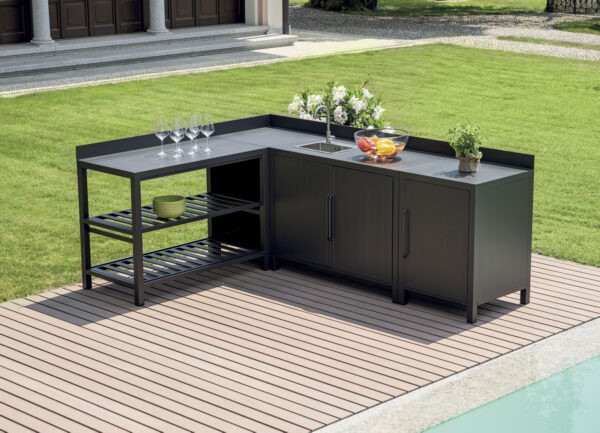 Modulo cucina a ripiani aperti antracite per esterno Moia