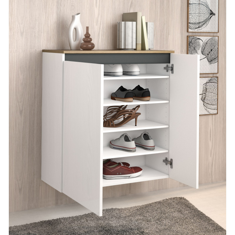 Scarpiera sospesa a 2 ante Zippo salvaspazio moderna bianca