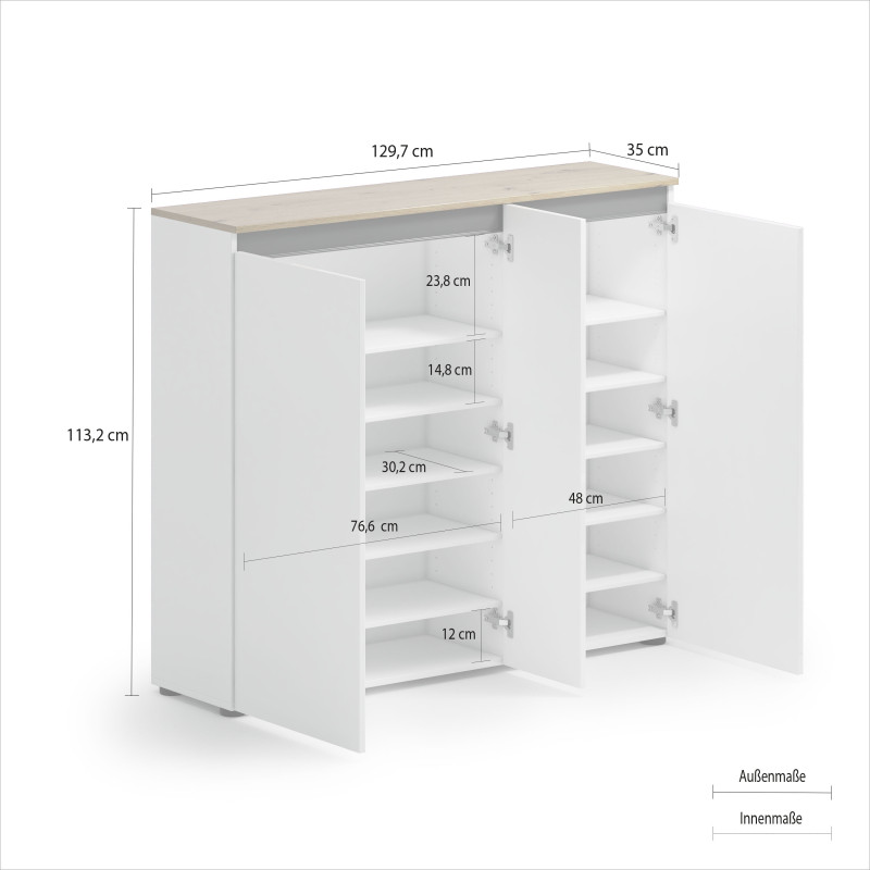 Scarpiera a terra 3 ante Zippo salvaspazio moderna bianca