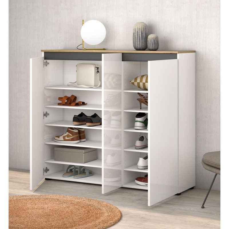 Scarpiera a terra 3 ante Zippo salvaspazio moderna bianca