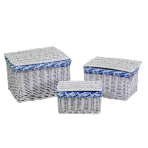 Scatola vimini 1/3 bianco felce blu rettangolare 45x35xH30 cm