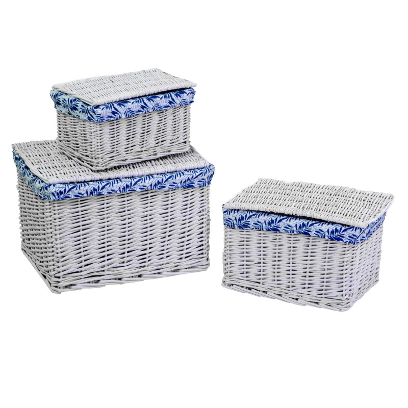 Scatola vimini 1/3 bianco felce blu rettangolare 45x35xH30 cm