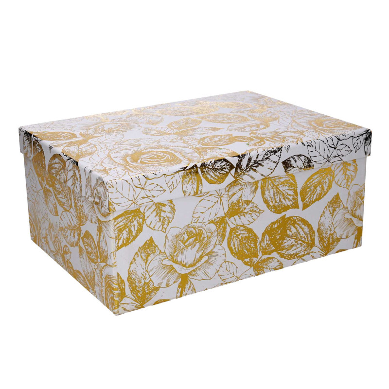 Scatola cartone rose dorate bianco rettangolare 37,5x29x16 cm