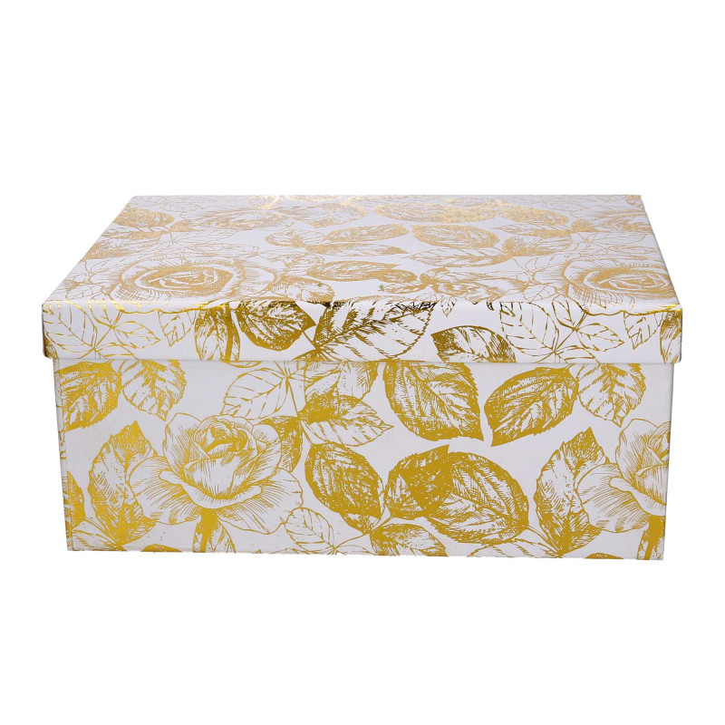 Scatola cartone rose dorate bianco rettangolare 37,5x29x16 cm