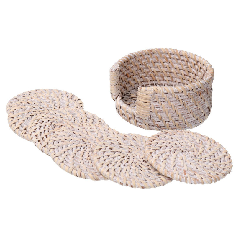 Sottobicchiere rattan Algarve set 6 pezzi bianco Ø12x6 cm
