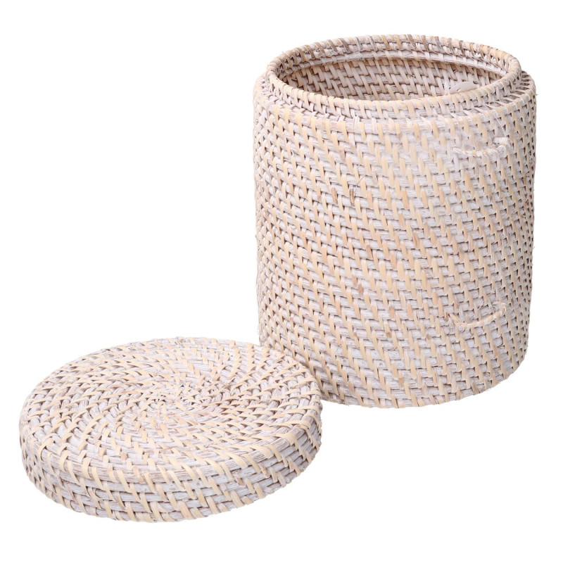 Scatola rattan Algarve bianca tonda Ø20xH24 cm decorativa