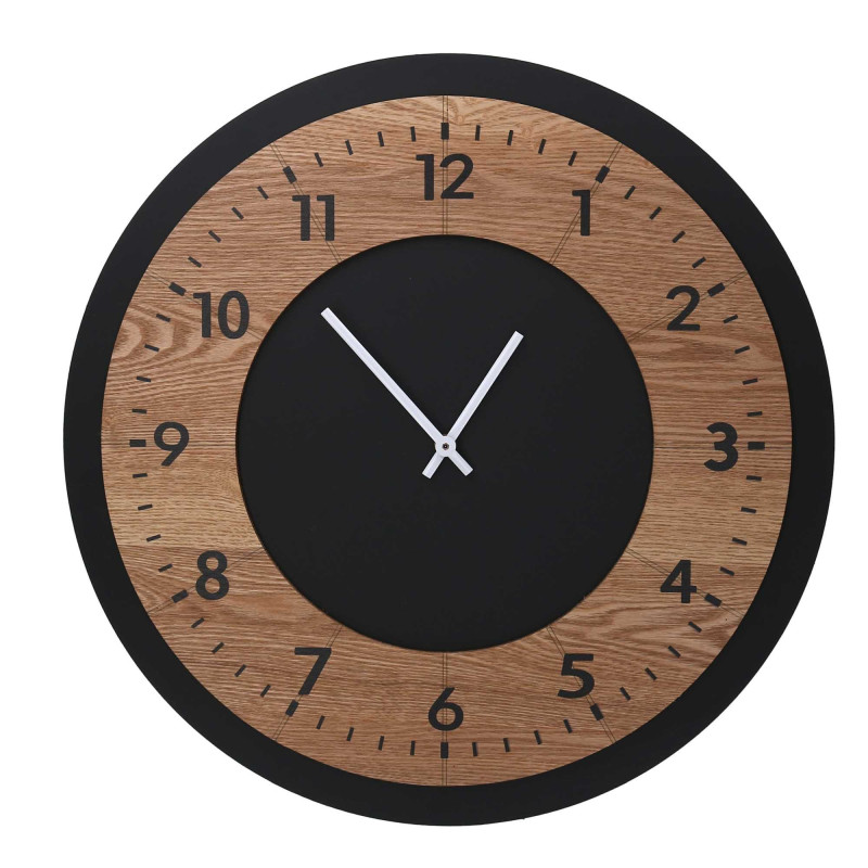Orologio legno naturale e nero Ø50 cm moderno da parete