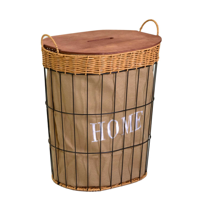 Cestone metallo con fodera e coperchio ovale 45x33xH52 cm robusto