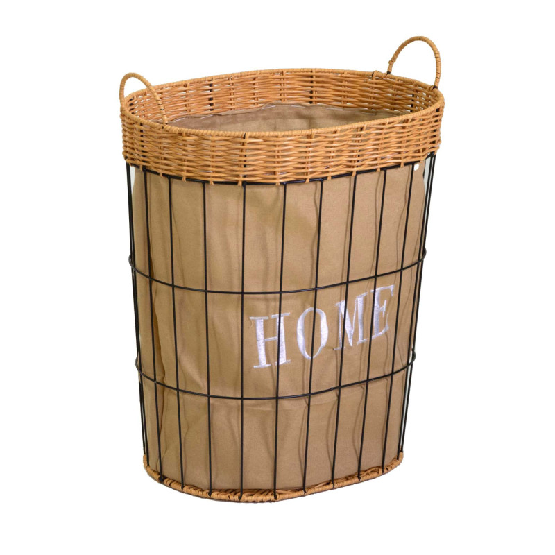 Cestone metallo con fodera e coperchio ovale 45x33xH52 cm robusto