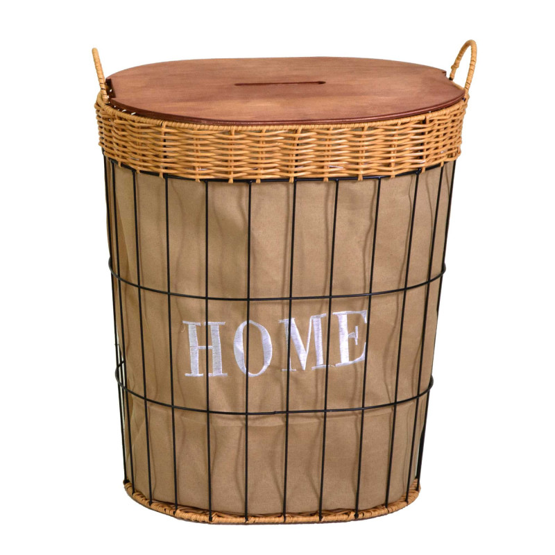 Cestone metallo con fodera e coperchio ovale 45x33xH52 cm robusto
