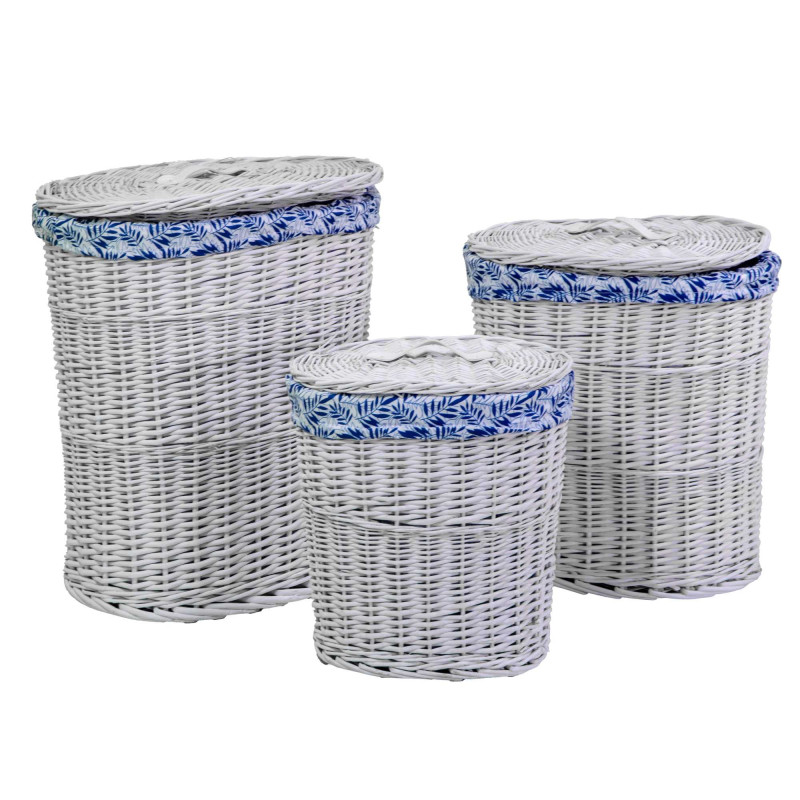 Cestone vimini bianco felce blu ovale 51x35xH57 cm elegante