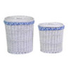 Cestone vimini bianco felce blu ovale 51x35xH57 cm elegante