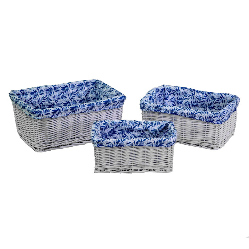 Cassetto vimini bianco felce blu rettangolare 46x33xH20 cm elegante