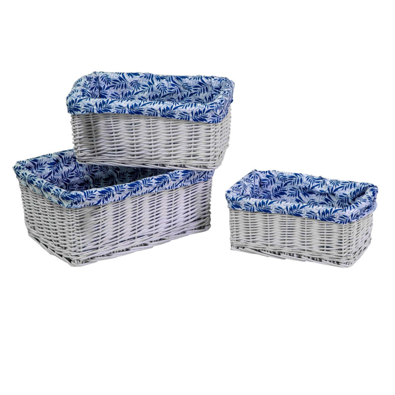 Cassetto vimini bianco felce blu rettangolare 46x33xH20 cm elegante