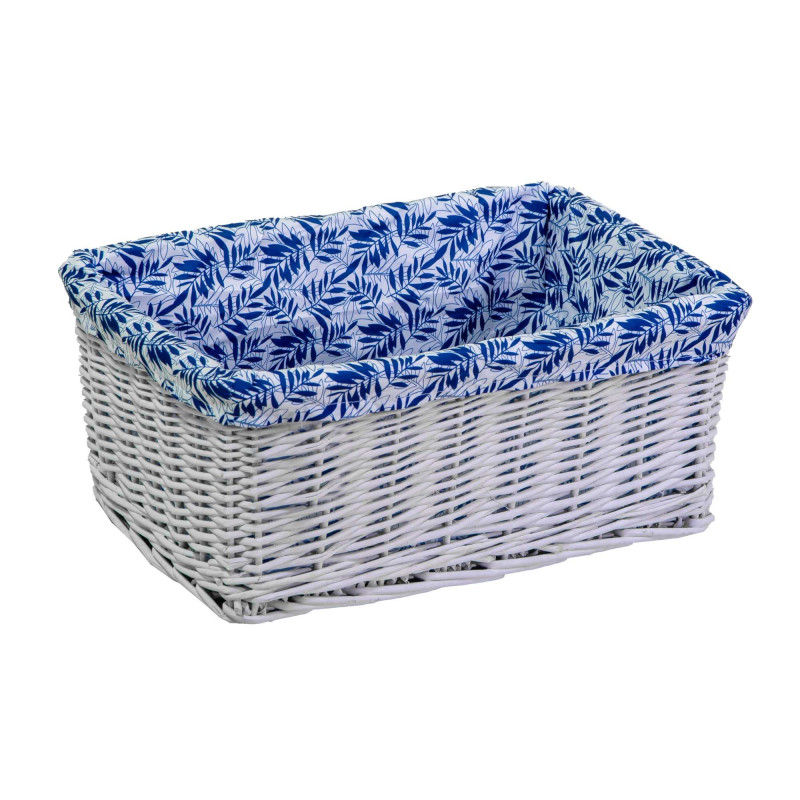 Cassetto vimini bianco felce blu rettangolare 46x33xH20 cm elegante