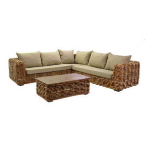 Salotto rattan Istanbul naturale con cuscini 4 pezzi elegante