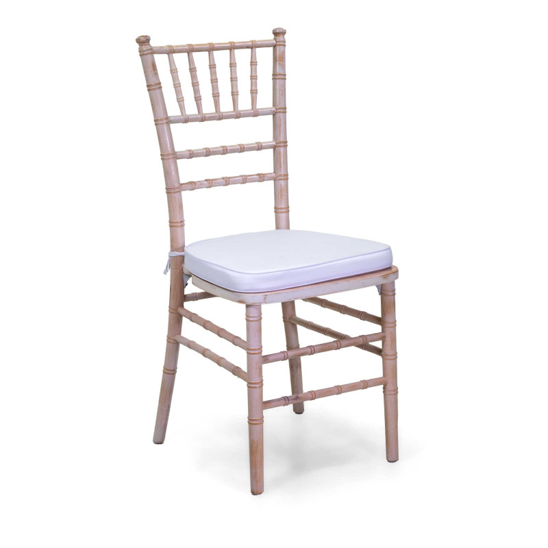 Sedia legno Chiavari sbiancato con cuscino 40x40xh43/92