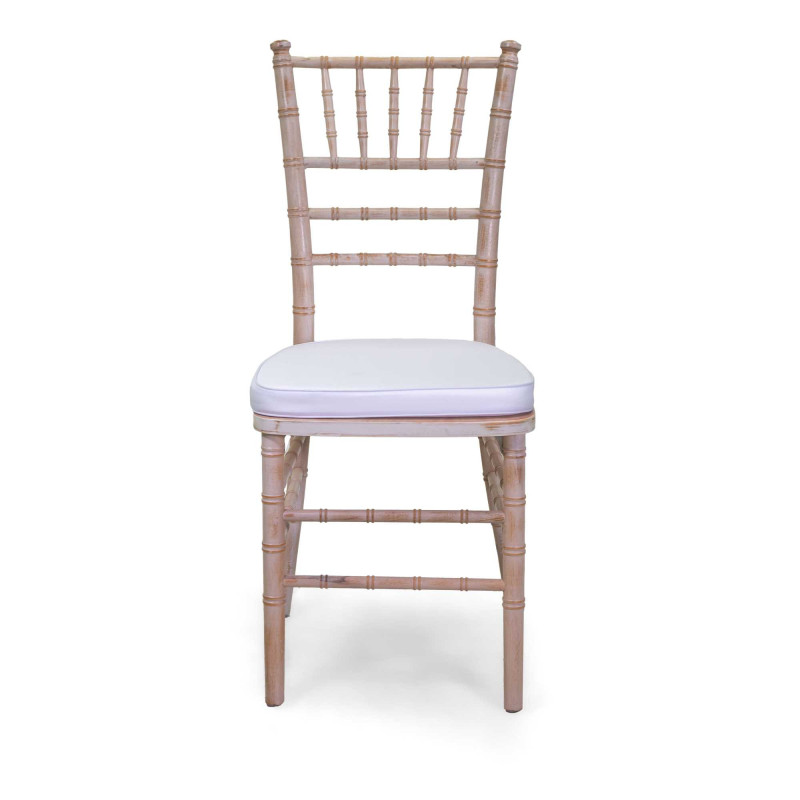 Sedia legno Chiavari sbiancato con cuscino 40x40xh43/92
