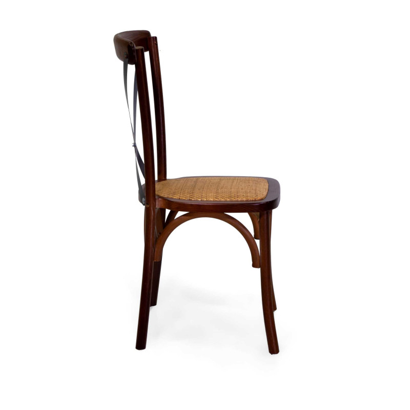 Sedia legno Cross stecche in ferro noce impilabile 51x55x89 cm