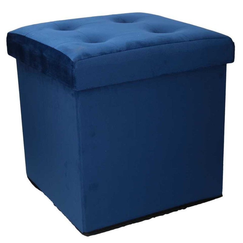 Pouf velluto blu quadro pieghevole 38x38x38 cm elegante