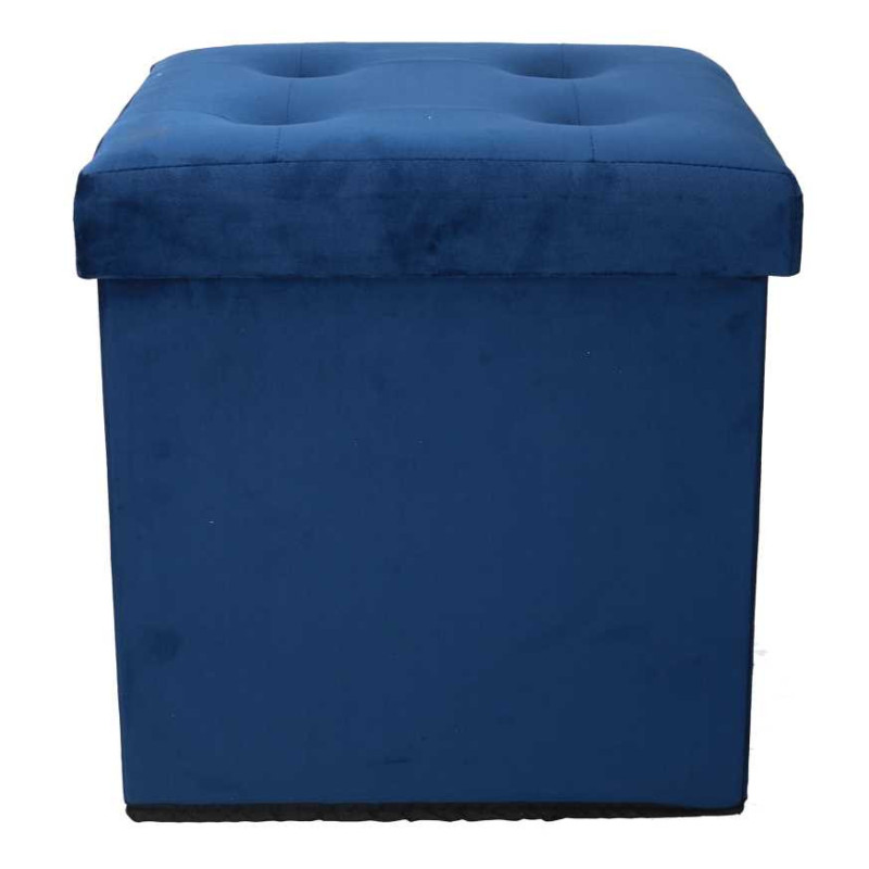 Pouf velluto blu quadro pieghevole 38x38x38 cm elegante