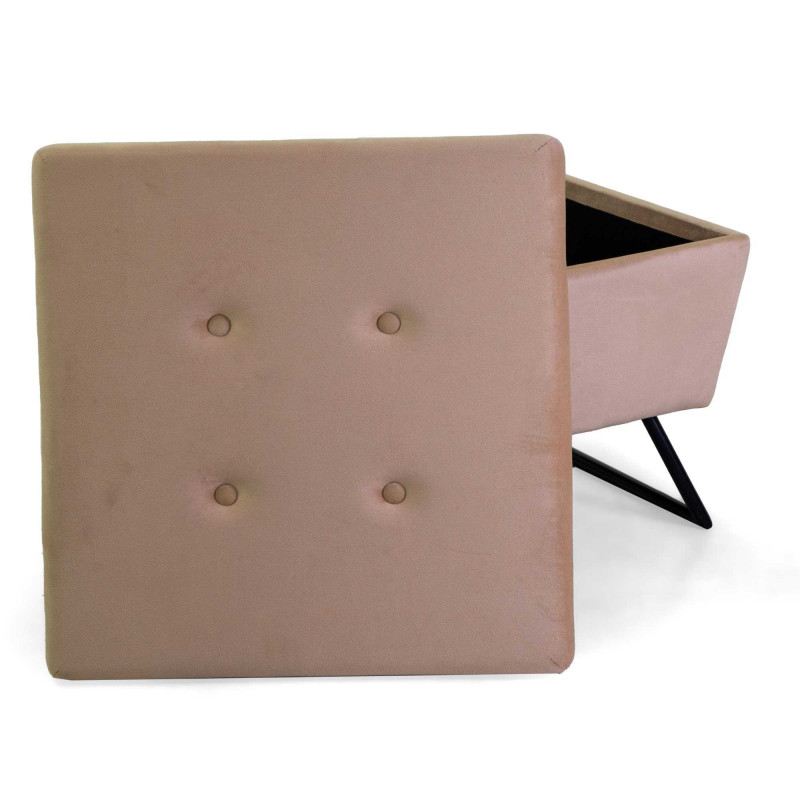 Pouf velluto con gambe crema quadro 58x58xH42,5 cm elegante