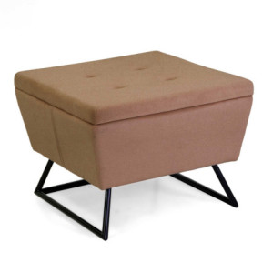 Pouf tessuto con gambe beige quadro 58x58xH42,5 cm elegante