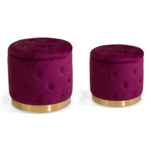Pouf contenitore velluto trapuntato rosso tondo Ø45xH44 cm