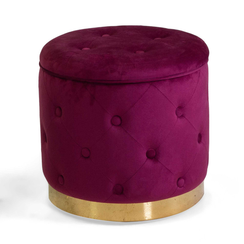 Pouf contenitore velluto trapuntato rosso tondo Ø45xH44 cm