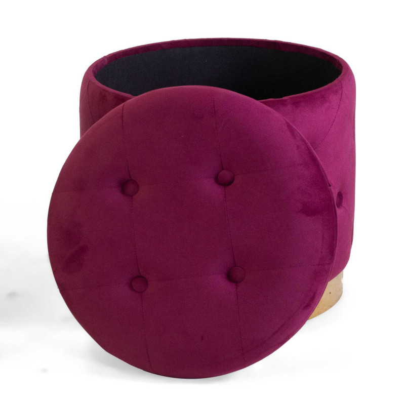 Pouf contenitore velluto trapuntato rosso tondo Ø45xH44 cm