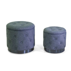 Pouf contenitore tessuto trapuntato grigio Ø45xH44 cm elegante