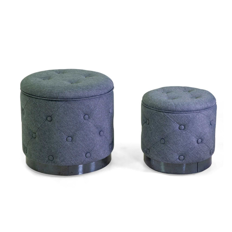 Pouf contenitore tessuto trapuntato grigio Ø45xH44 cm elegante