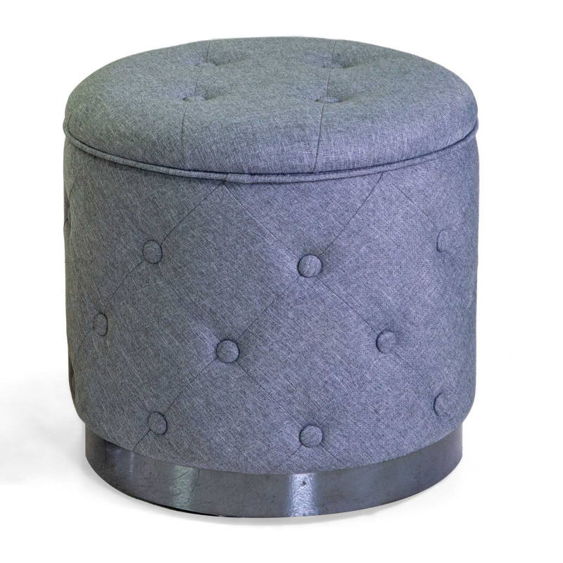 Pouf contenitore tessuto trapuntato grigio Ø45xH44 cm elegante