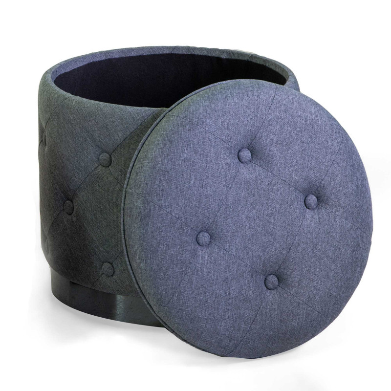 Pouf contenitore tessuto trapuntato grigio Ø45xH44 cm elegante