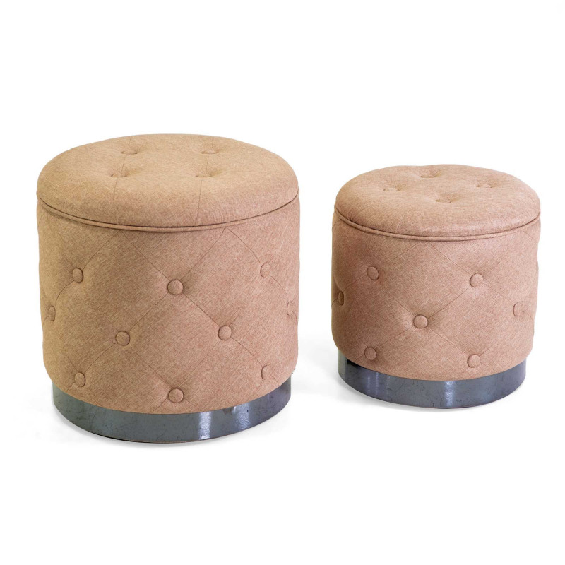 Pouf contenitore tessuto trapuntato beige Ø45xH44 cm elegante