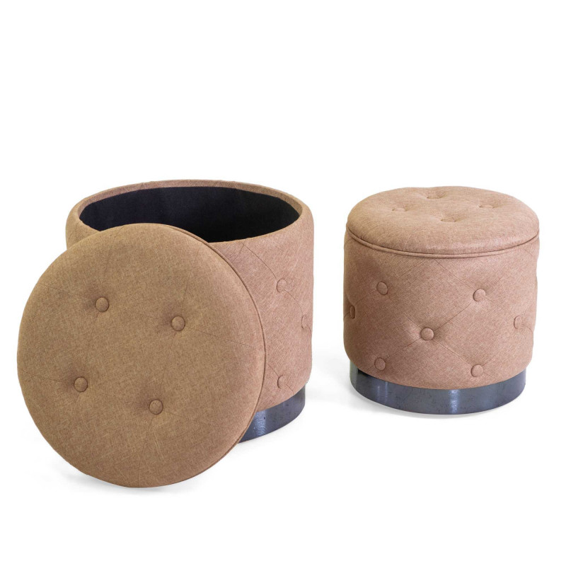Pouf contenitore tessuto trapuntato beige Ø45xH44 cm elegante