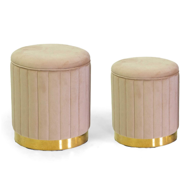 Pouf contenitore velluto crema tondo Ø36xH43 cm elegante