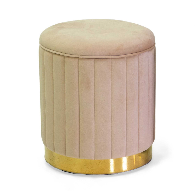 Pouf contenitore velluto crema tondo Ø36xH43 cm elegante