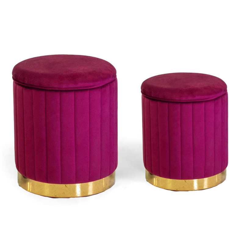 Pouf contenitore velluto rosso tondo Ø36xH43 cm elegante
