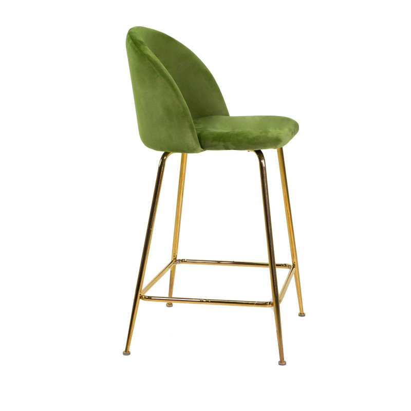 Sgabello velluto Sammi verde struttura oro 44x48x65-91 cm