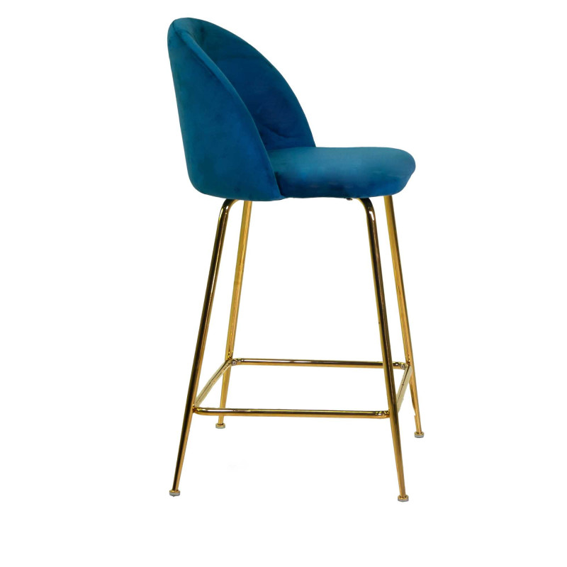 Sgabello velluto Sammi blu struttura oro 44x48xH65-91 cm