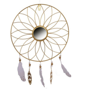 Specchio metallo piume tondo 38x38,5x7 cm decorativo moderno