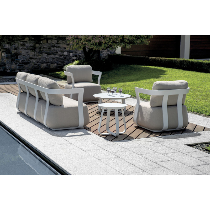 Salotto Monaco Alluminio Bianco Cuscini Alti Beige Moia