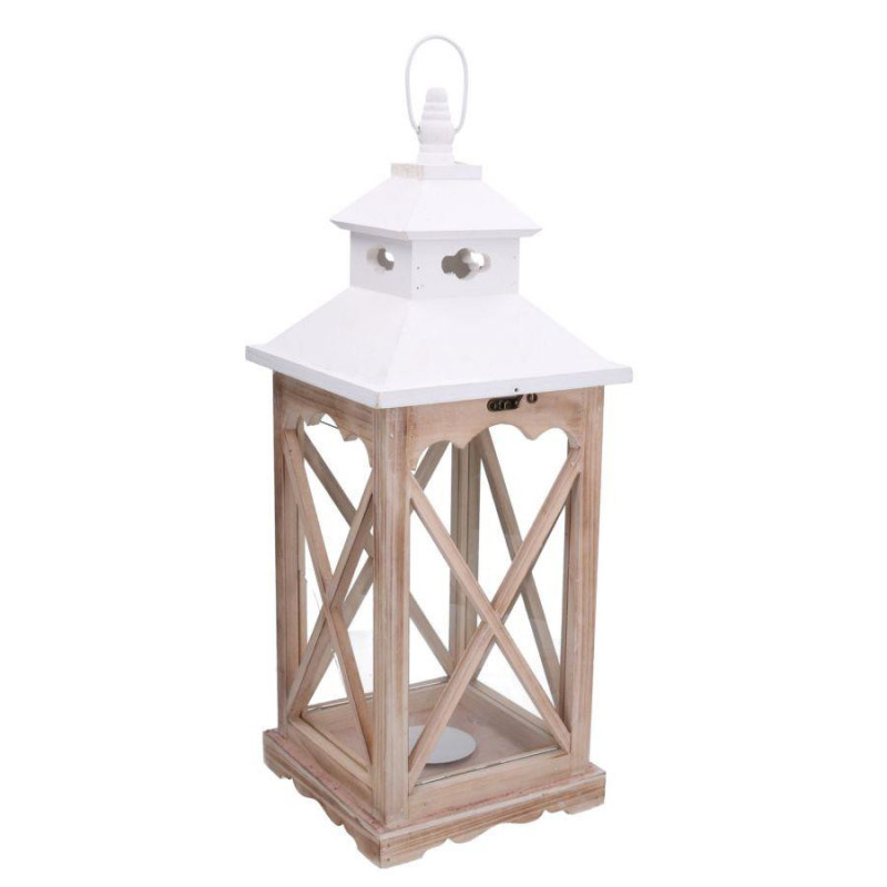 Lanterna legno naturale bianco quadro 22x22xH56,5 cm elegante