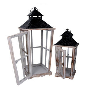 Zoom Lanterna legno 1-2 sbiancato rettangolare cm 28x28h65