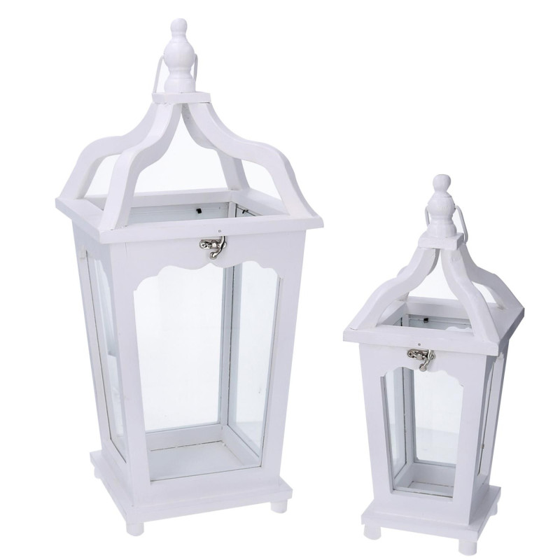 Lanterna legno bianco rettangolare 22,5x22,5xH52 cm elegante