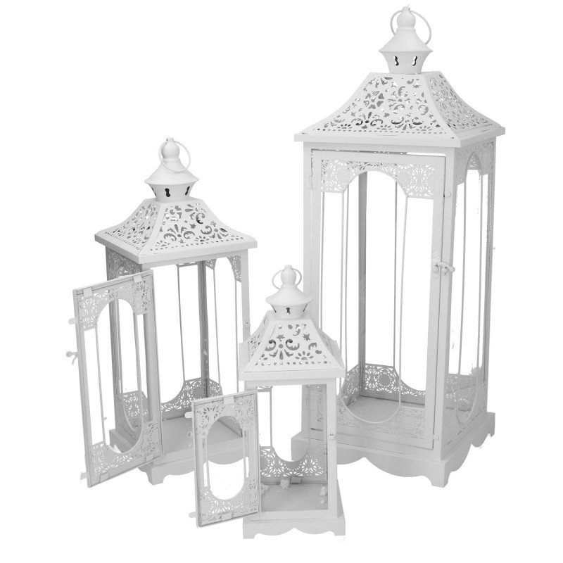 Lanterna metallo bianco opaco 24x24xH67/72 cm elegante
