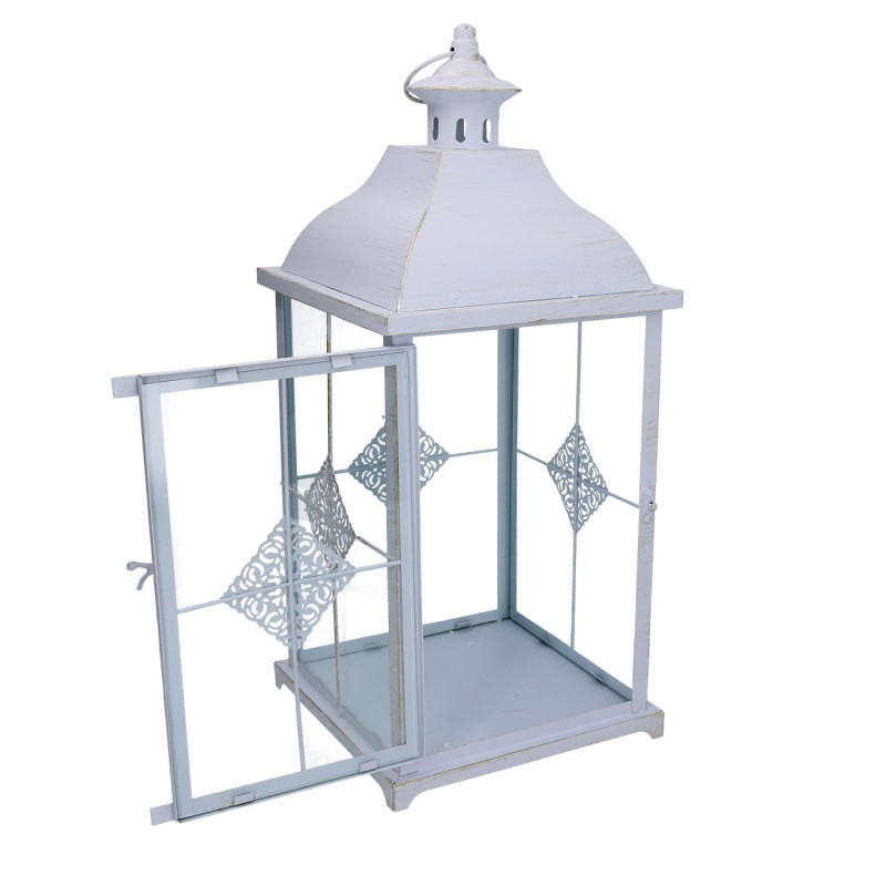 Lanterna metallo bianco opaco dorato 22x22xH51 cm moderna