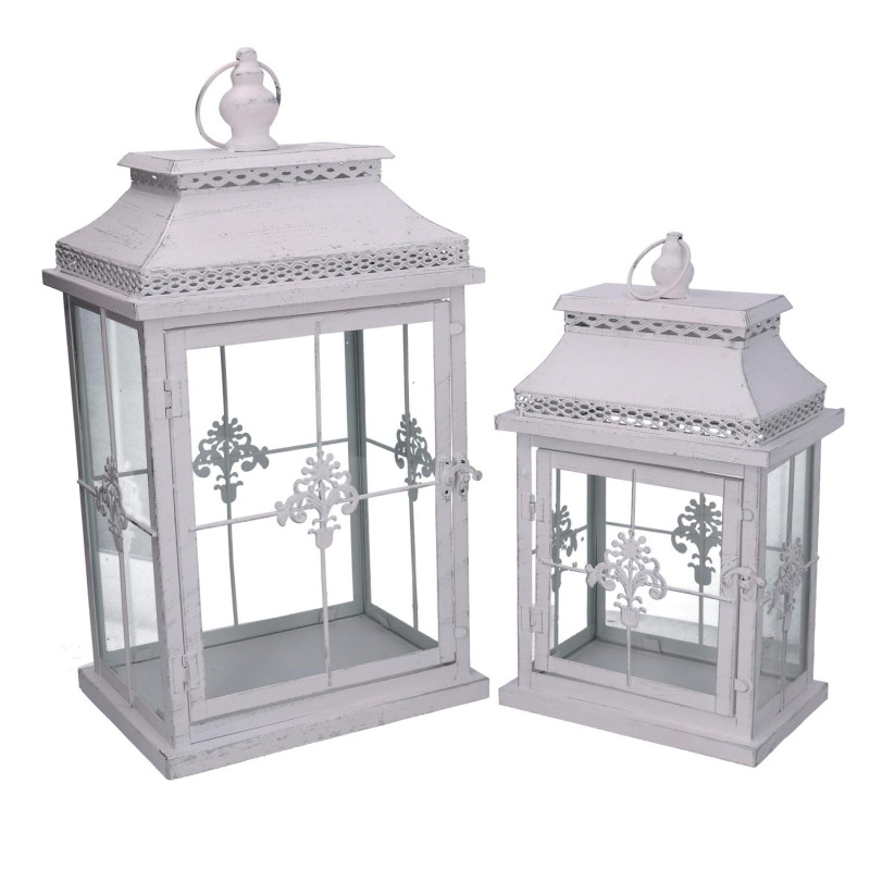 Lanterna metallo bianco opaco argentata 25x18xH47,5 cm elegante