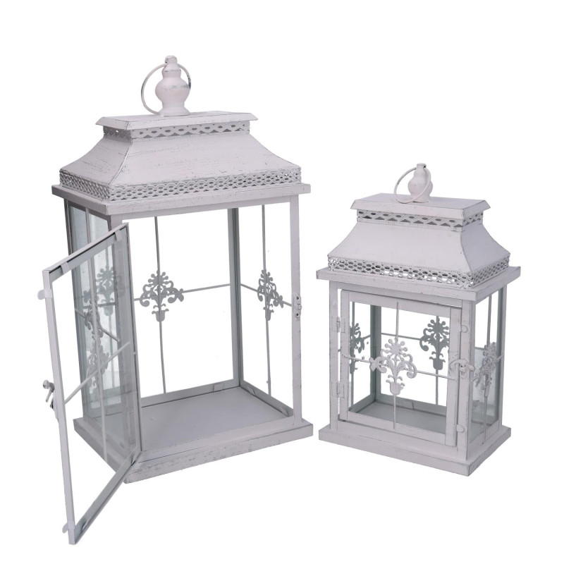 Lanterna metallo bianco opaco argentata 25x18xH47,5 cm elegante